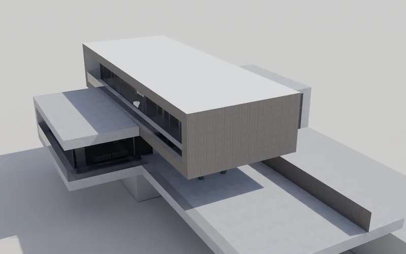Modern Home Concept, path-traced render: Main house