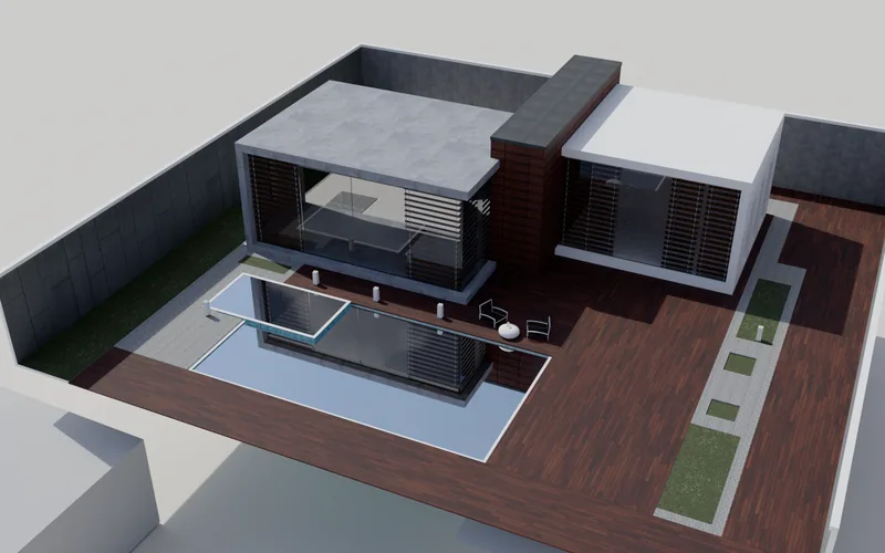 Modern Home Concept, path-traced render: Pool pavilion