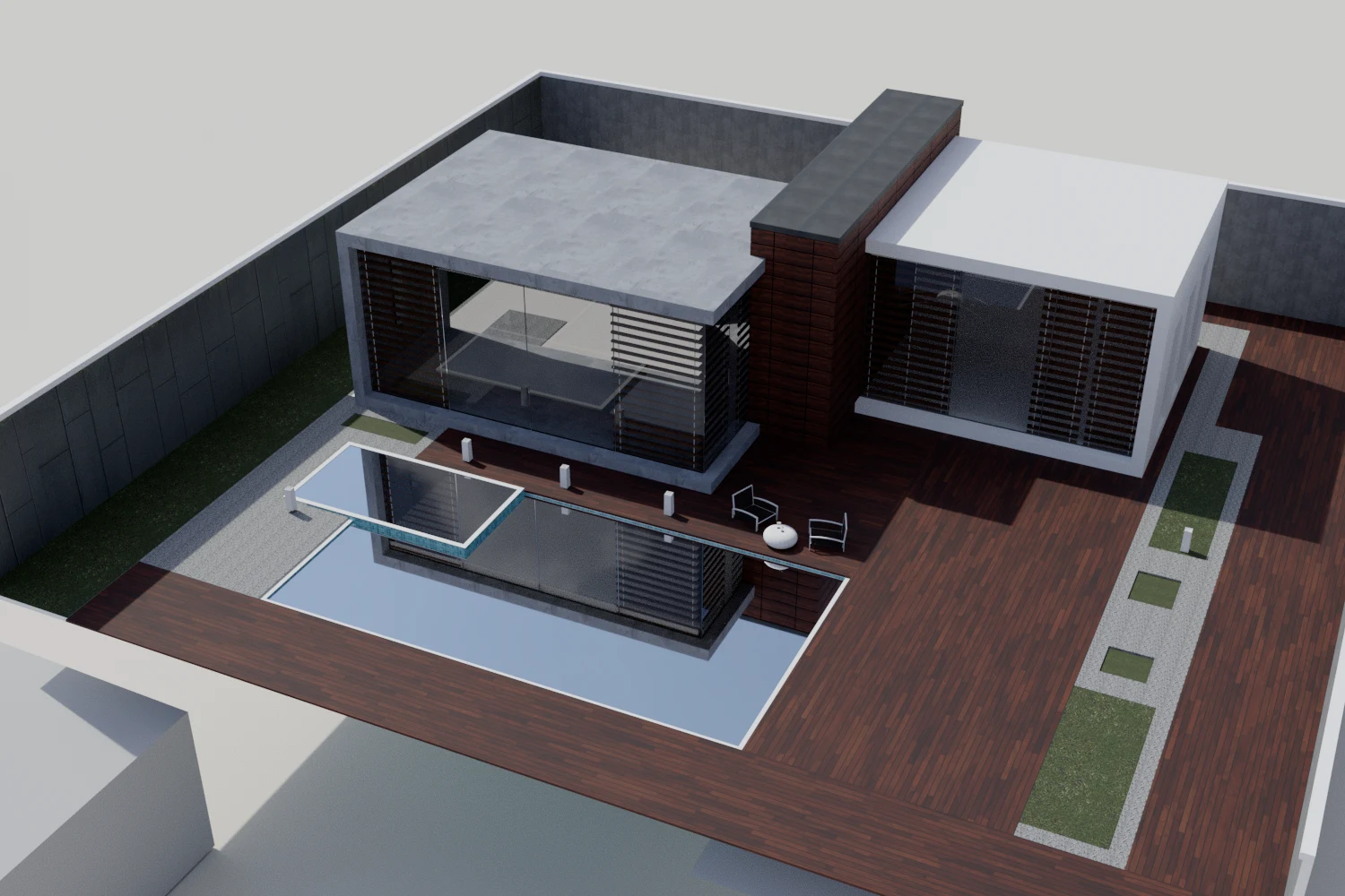 Modern Home Concept, white 3D model of the house and pool pavilion